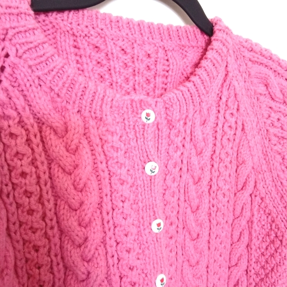 Girls Handmade Cable Knit Crew Neck Cardigan - Picture 10 of 13